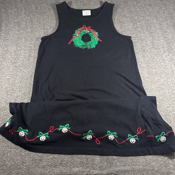 Westbound Dresses & Skirts - Vtg Westbound Christmas Black Jumper Dress‎ Sz M Maxi Bells Cottagecore 90's